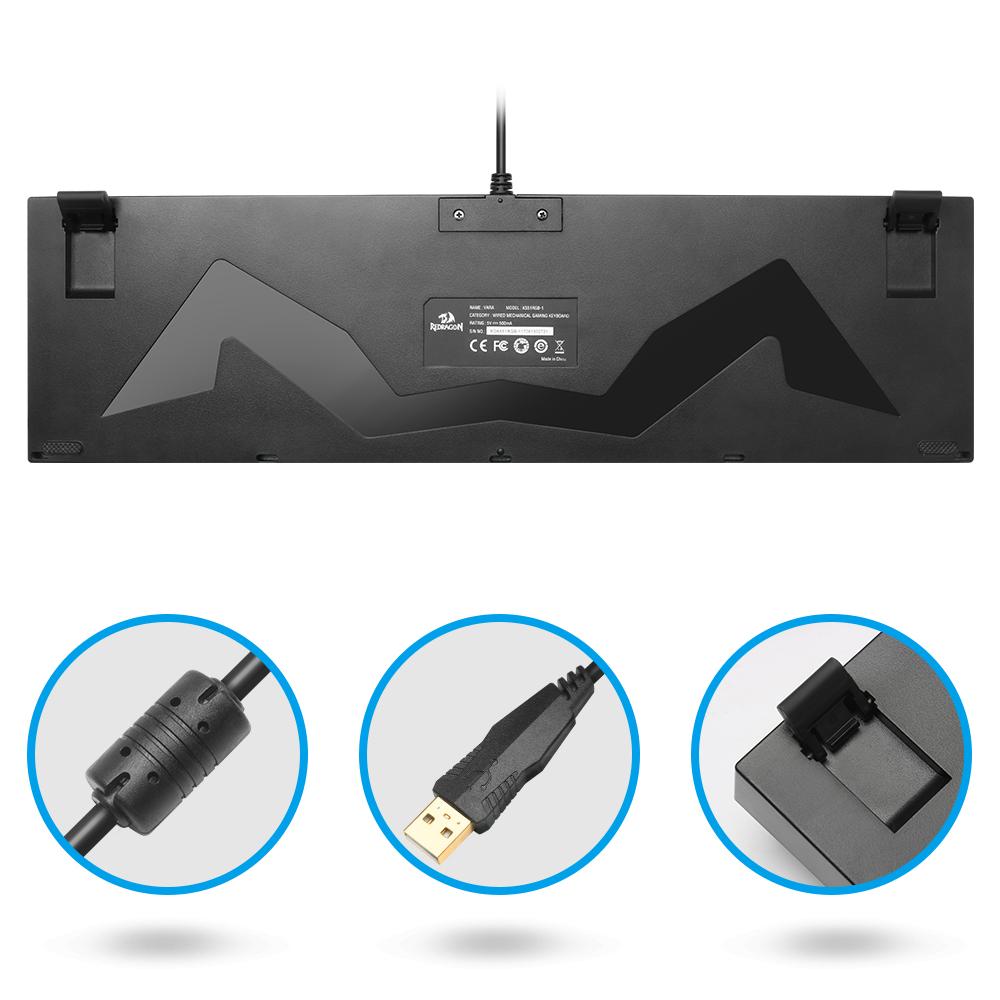 Redragon USB Mechanical Gaming Keyboard Ergonomic Key Backlit Single Breathing Light Full Key Anti-Ghosting 104 Keys