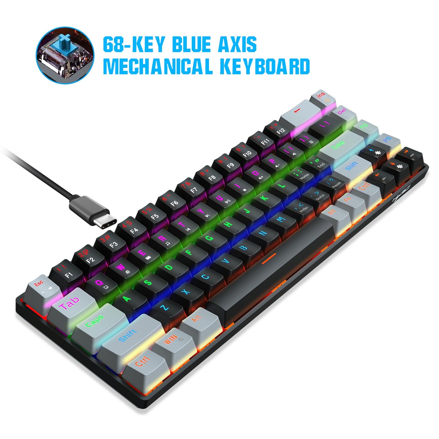 New 68 Key RGB With Blue And Red Axis Mechanical Keyboard 60%