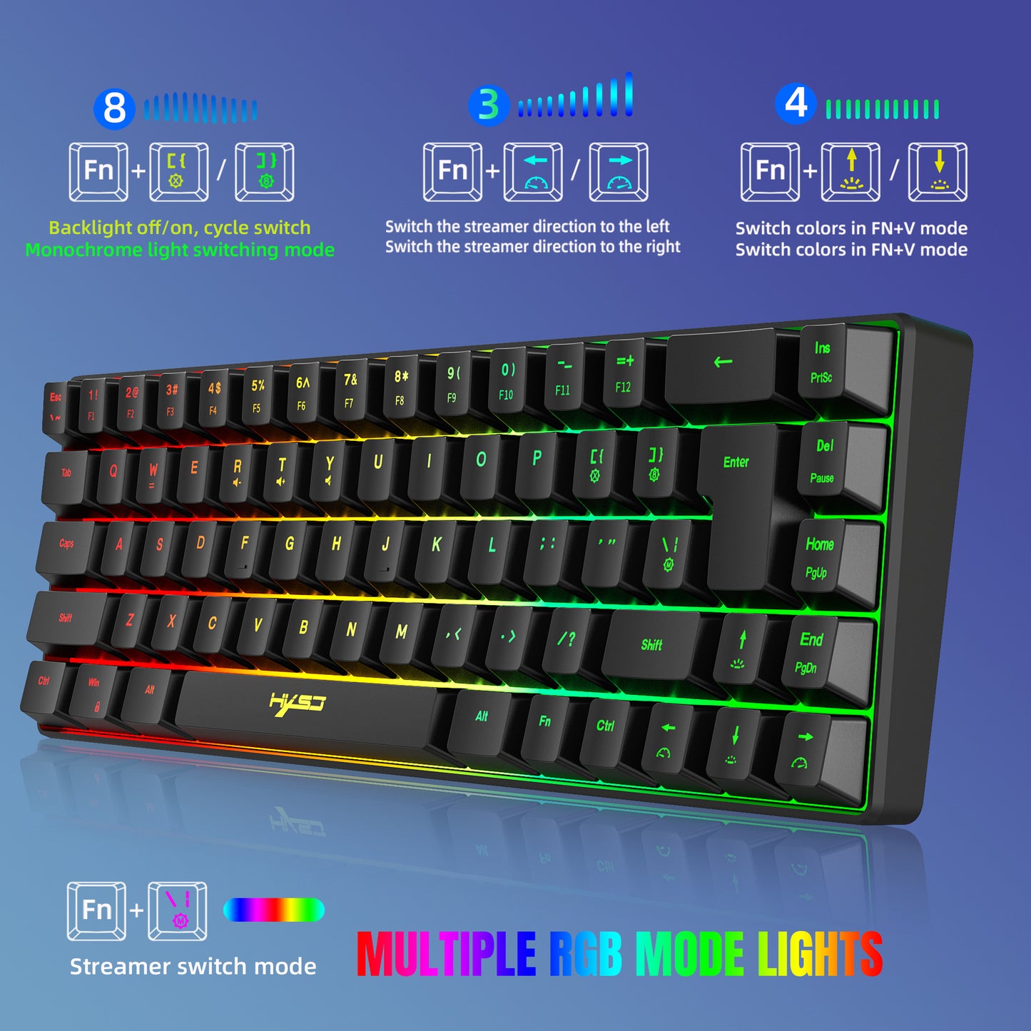 V20060% Mini 68 Key Mechanical Texture Film Gaming Keyboard ABS Material RGB Backlit Mini Portable Keyboard