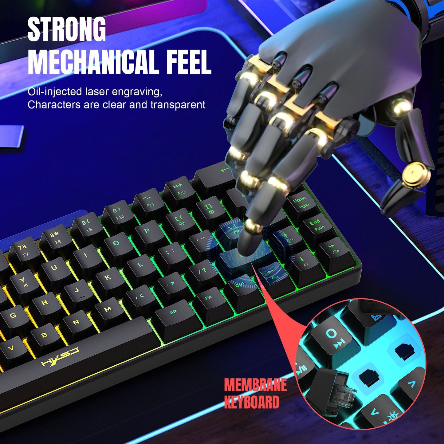 V20060% Mini 68 Key Mechanical Texture Film Gaming Keyboard ABS Material RGB Backlit Mini Portable Keyboard