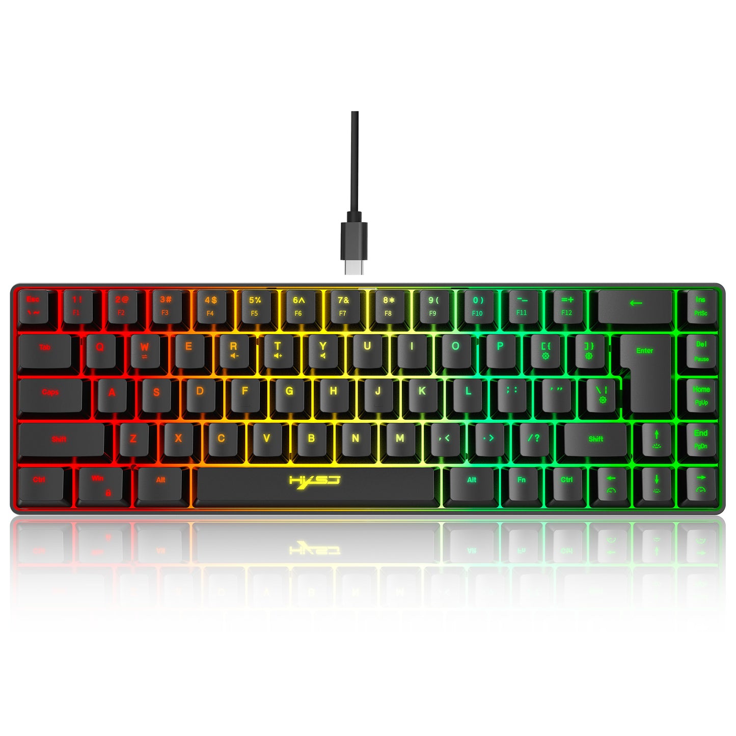 V20060% Mini 68 Key Mechanical Texture Film Gaming Keyboard ABS Material RGB Backlit Mini Portable Keyboard