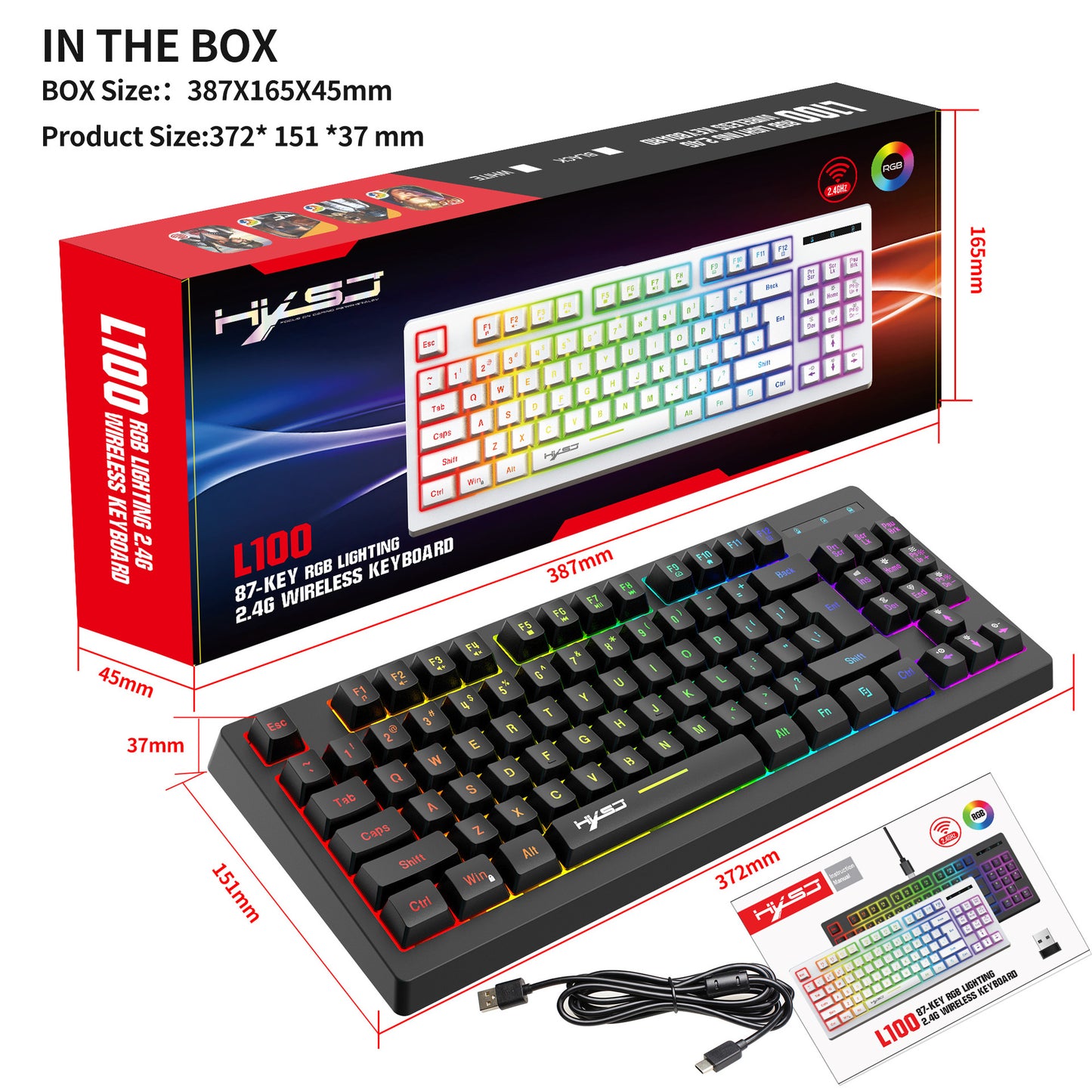 87 Key Wireless 2.4G Film Keyboard RGB Backlit Wireless Keyboard