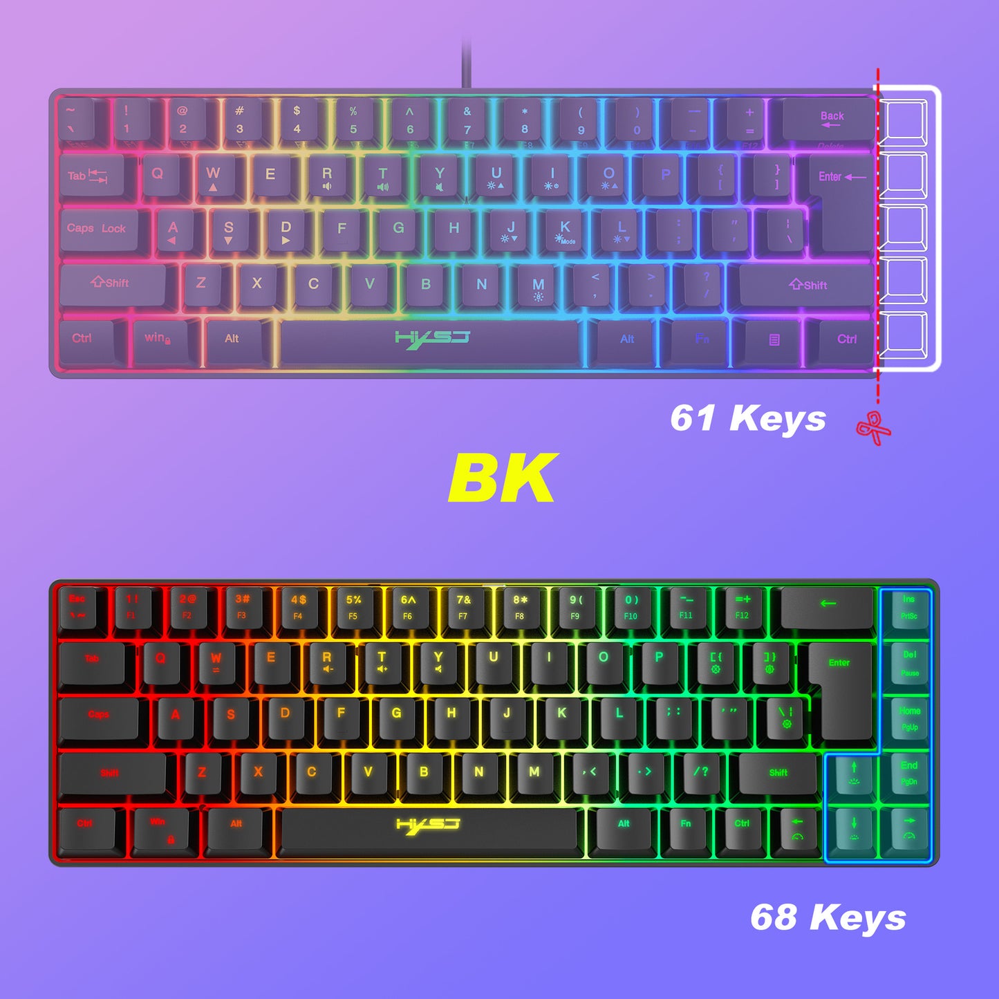 V20060% Mini 68 Key Mechanical Texture Film Gaming Keyboard ABS Material RGB Backlit Mini Portable Keyboard