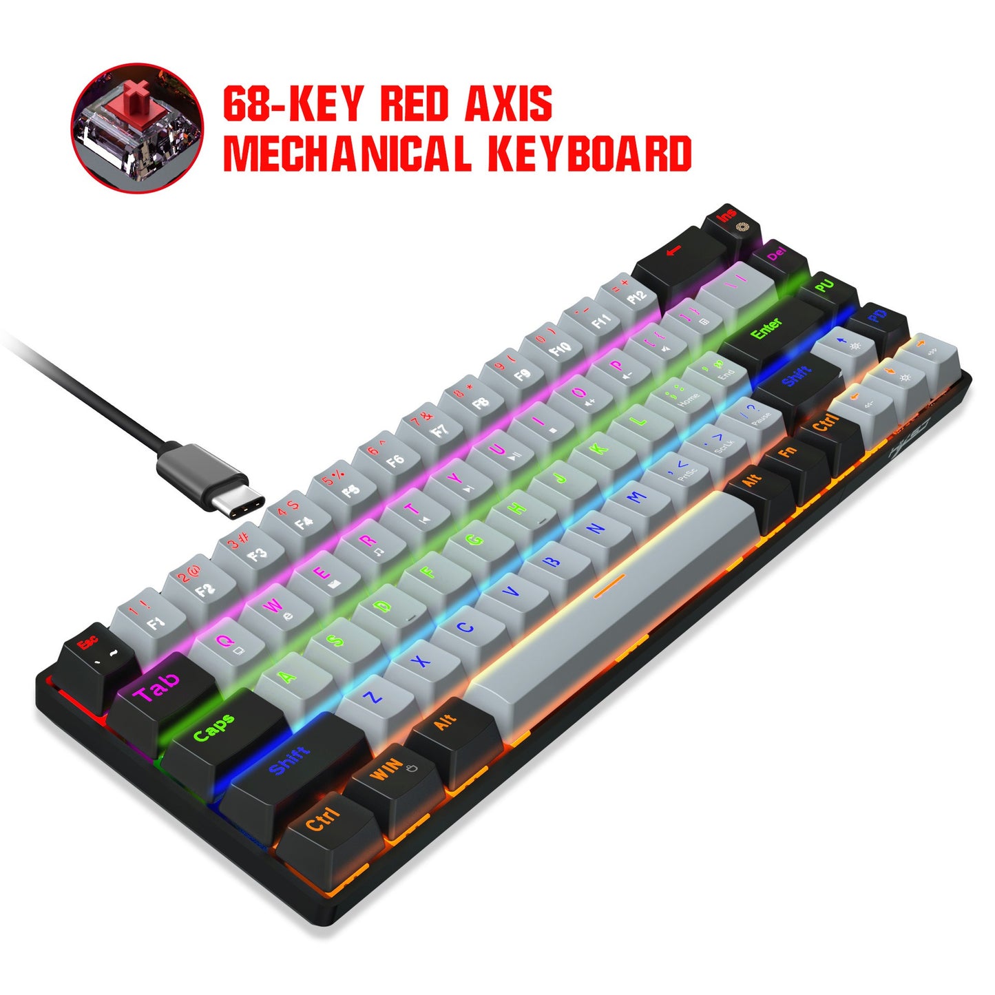 New 68 Key RGB With Blue And Red Axis Mechanical Keyboard 60%
