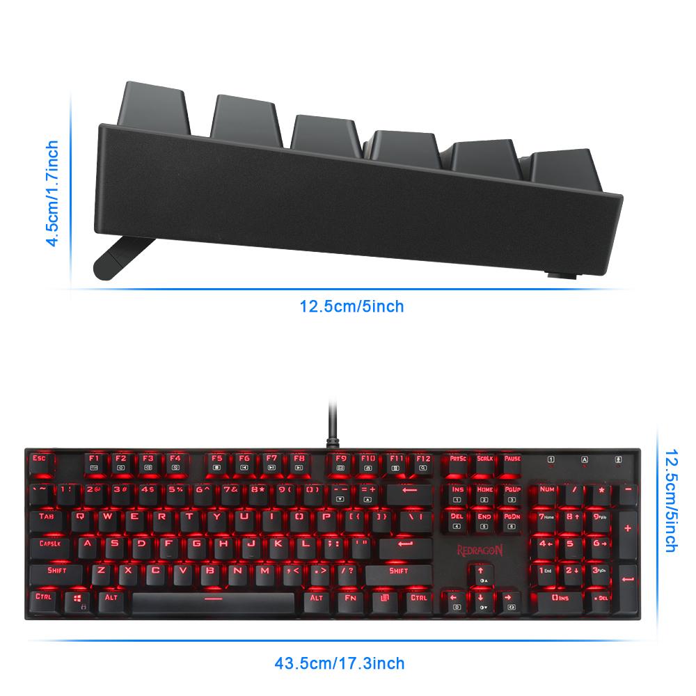 Redragon USB Mechanical Gaming Keyboard Ergonomic Key Backlit Single Breathing Light Full Key Anti-Ghosting 104 Keys
