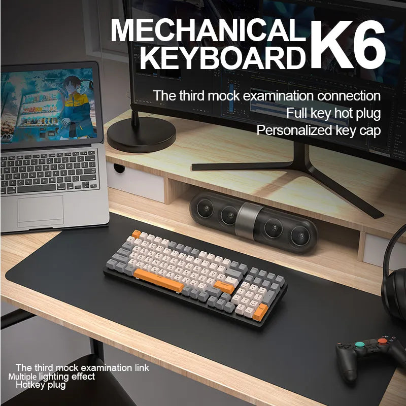K6 Mechanical Keyboard Wireless 5.0 BT 2.4 Ghz Wired Three Modes Backlit Bluetooth