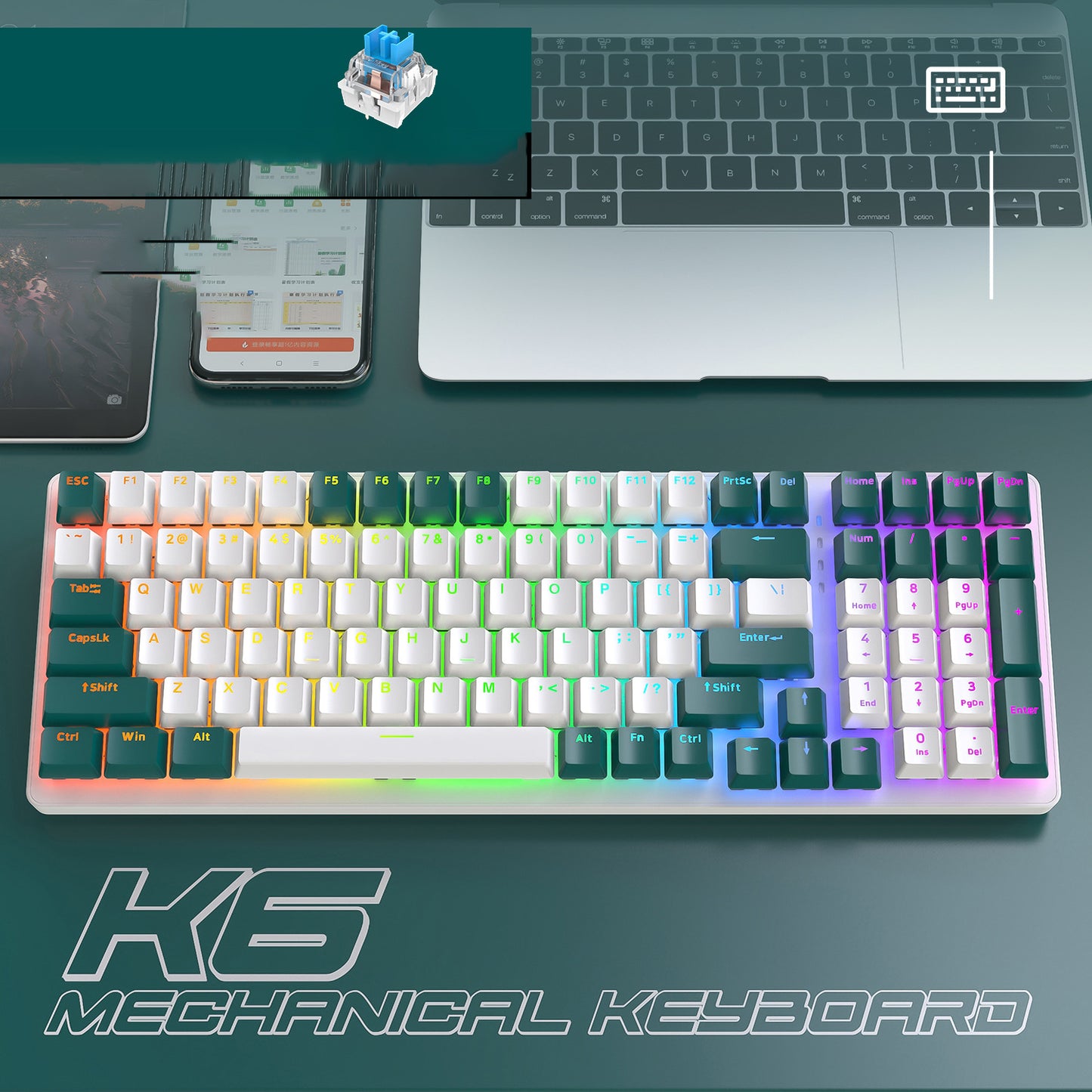 K6 Mechanical Keyboard Wireless 5.0 BT 2.4 Ghz Wired Three Modes Backlit Bluetooth