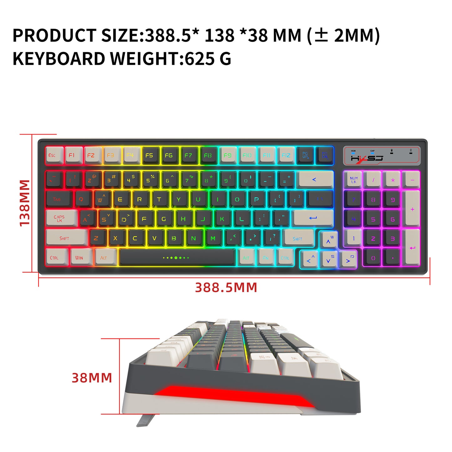 Gaming keyboard RGB backlight two-color keycaps gray and white double color 2.4G wireless membrane keyboard
