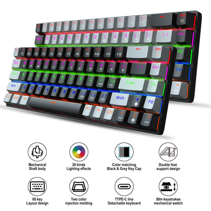 New 68 Key RGB With Blue And Red Axis Mechanical Keyboard 60%