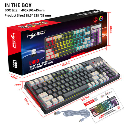 Gaming keyboard RGB backlight two-color keycaps gray and white double color 2.4G wireless membrane keyboard