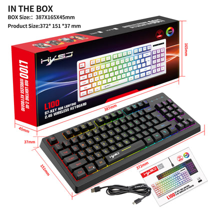 87 Key Wireless 2.4G Film Keyboard RGB Backlit Wireless Keyboard
