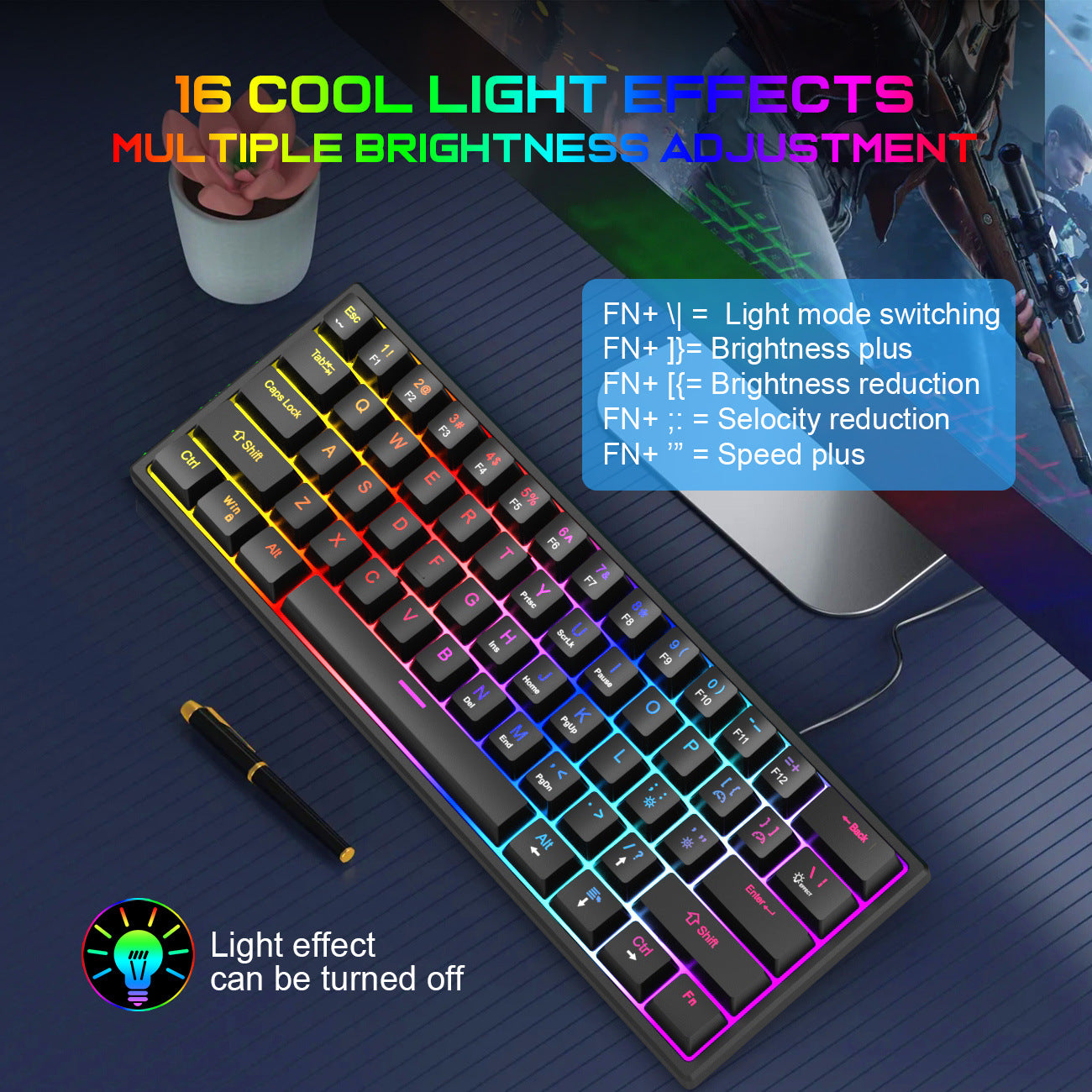 K61  Mechanical Keyboard With Blue Shaft And 61 Keys