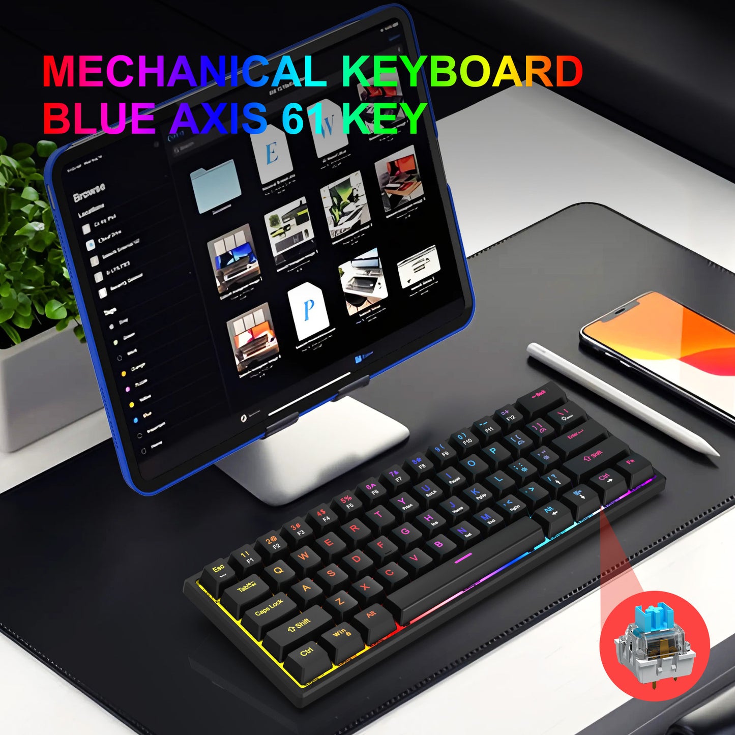 K61  Mechanical Keyboard With Blue Shaft And 61 Keys