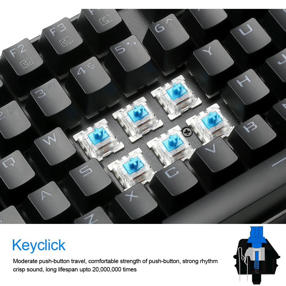 Redragon USB Mechanical Gaming Keyboard Ergonomic Key Backlit Single Breathing Light Full Key Anti-Ghosting 104 Keys
