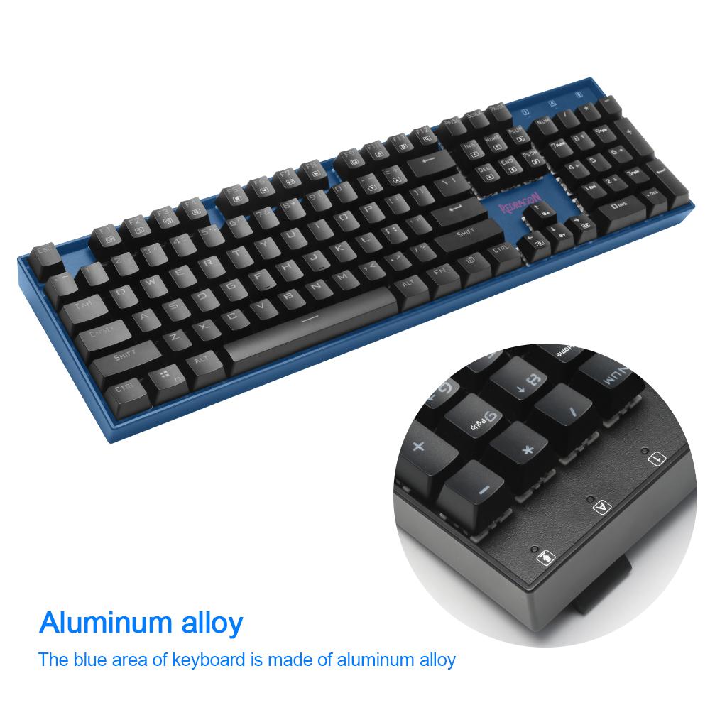 Redragon USB Mechanical Gaming Keyboard Ergonomic Key Backlit Single Breathing Light Full Key Anti-Ghosting 104 Keys