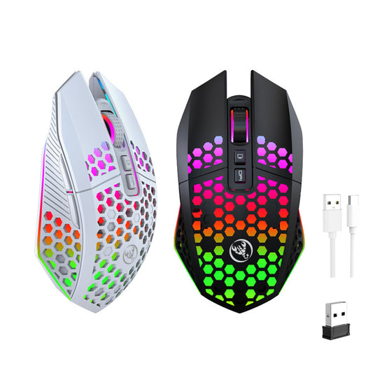 Lightweight Hollow Hole Mouse, Wireless Rechargeable Gaming Light Emitting