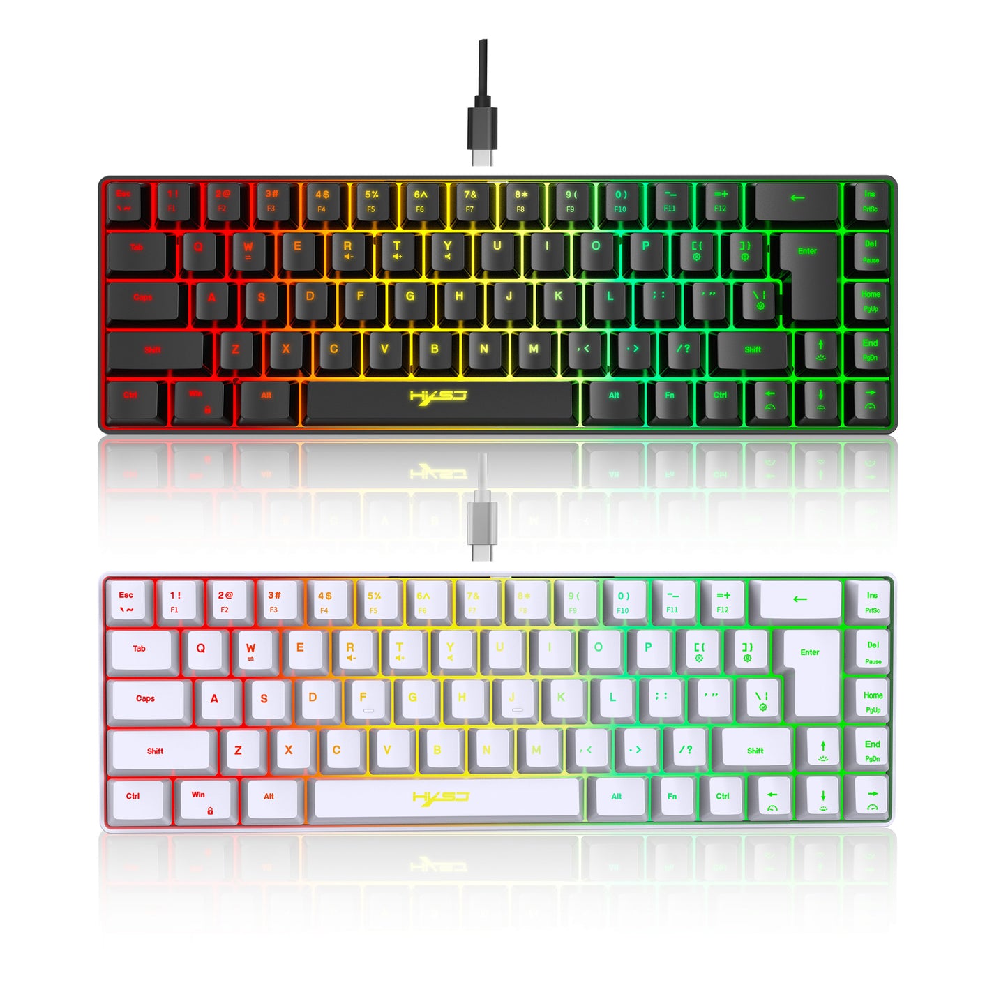 V20060% Mini 68 Key Mechanical Texture Film Gaming Keyboard ABS Material RGB Backlit Mini Portable Keyboard