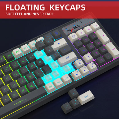 Gaming keyboard RGB backlight two-color keycaps gray and white double color 2.4G wireless membrane keyboard